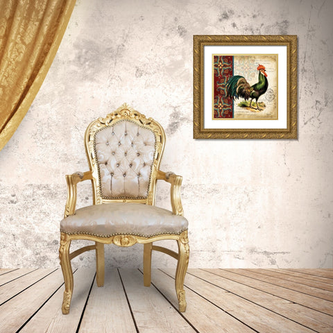 Suzani Rooster I Gold Ornate Wood Framed Art Print with Double Matting by Tre Sorelle Studios