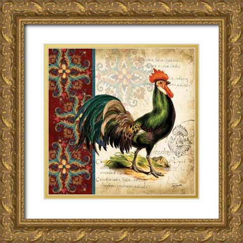 Suzani Rooster I Gold Ornate Wood Framed Art Print with Double Matting by Tre Sorelle Studios