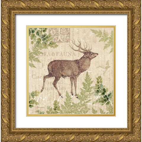 Woodland Trail I - deer Gold Ornate Wood Framed Art Print with Double Matting by Gladding, Pamela