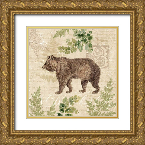 Woodland Trail II - bear Gold Ornate Wood Framed Art Print with Double Matting by Gladding, Pamela