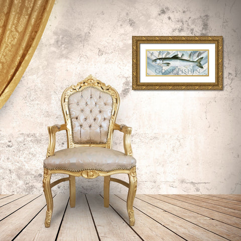 Fishing Sign II Gold Ornate Wood Framed Art Print with Double Matting by Tre Sorelle Studios