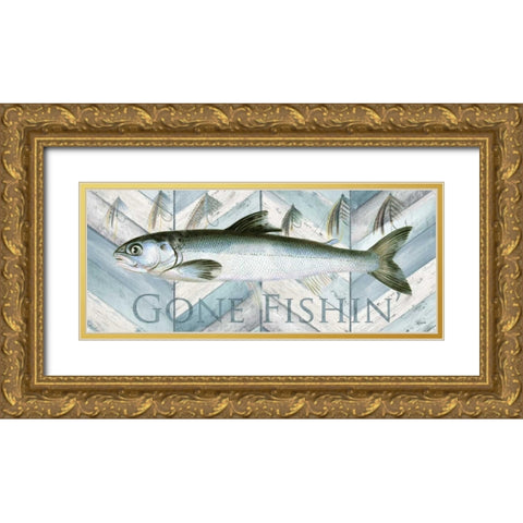 Fishing Sign II Gold Ornate Wood Framed Art Print with Double Matting by Tre Sorelle Studios