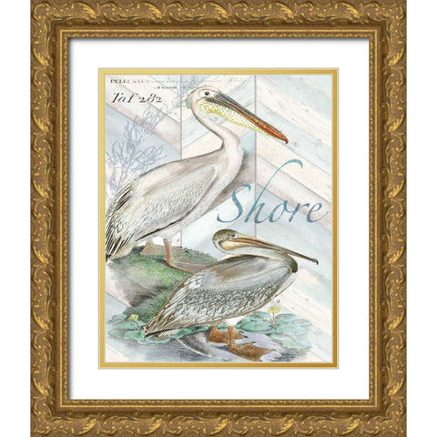 Shore Birds I Gold Ornate Wood Framed Art Print with Double Matting by Tre Sorelle Studios