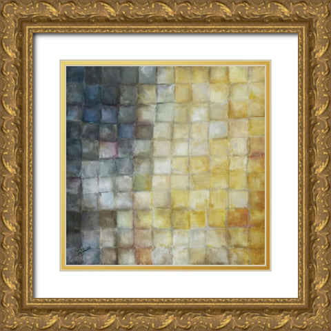 Yellow Gray Mosaics I Gold Ornate Wood Framed Art Print with Double Matting by Tre Sorelle Studios