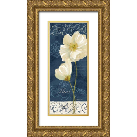 Paris Poppies Navy Blue Panel II Gold Ornate Wood Framed Art Print with Double Matting by Coulter, Cynthia
