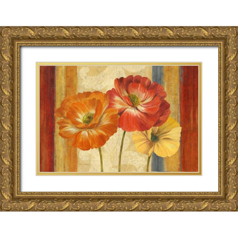 Poppy Tapestry Stripes Landscape Gold Ornate Wood Framed Art Print with Double Matting by Gladding, Pamela