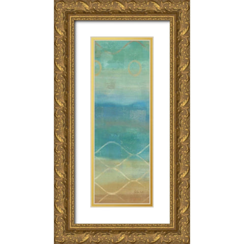 Abstract Waves Blue Panel II Gold Ornate Wood Framed Art Print with Double Matting by Coulter, Cynthia