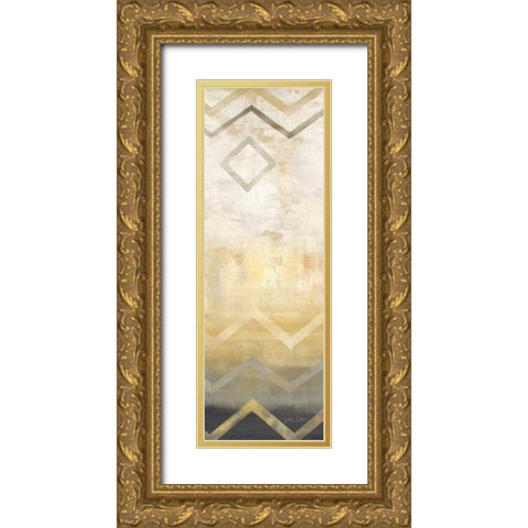 Abstract Waves Black-Gold Panel I Gold Ornate Wood Framed Art Print with Double Matting by Coulter, Cynthia