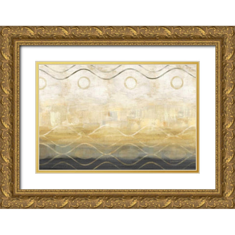 Abstract Waves Black-Gold Landscape Gold Ornate Wood Framed Art Print with Double Matting by Coulter, Cynthia