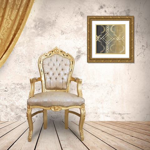 Abstract Waves Black-Gold Tiles IV Gold Ornate Wood Framed Art Print with Double Matting by Coulter, Cynthia