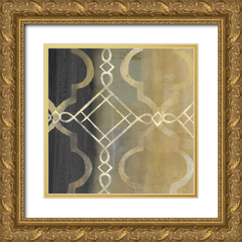 Abstract Waves Black-Gold Tiles IV Gold Ornate Wood Framed Art Print with Double Matting by Coulter, Cynthia