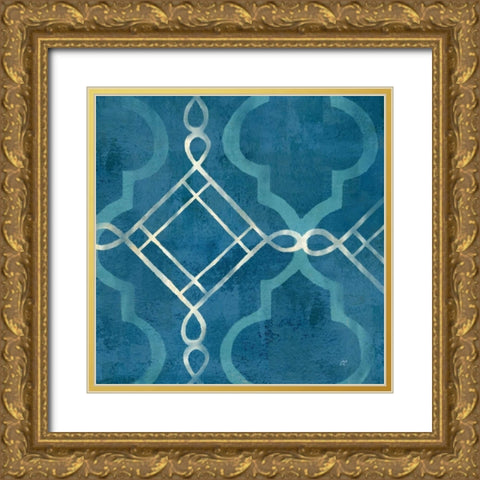 Abstract Waves Blue-Gray Tiles I Gold Ornate Wood Framed Art Print with Double Matting by Coulter, Cynthia