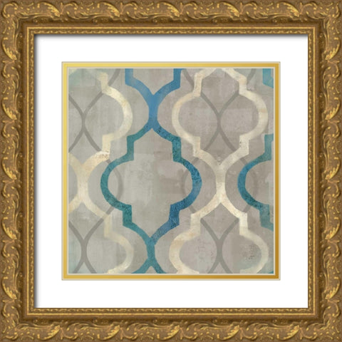 Abstract Waves Blue-Gray Tiles III Gold Ornate Wood Framed Art Print with Double Matting by Coulter, Cynthia