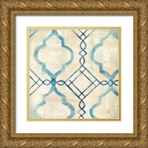 Abstract Waves Blue-Gray Tiles IV Gold Ornate Wood Framed Art Print with Double Matting by Coulter, Cynthia