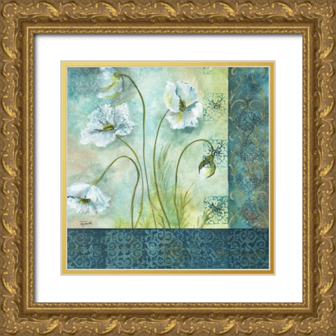 White Poppy Garden II Gold Ornate Wood Framed Art Print with Double Matting by Tre Sorelle Studios