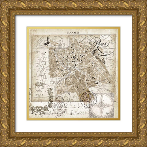 Euro Map II Gold Ornate Wood Framed Art Print with Double Matting by Tre Sorelle Studios