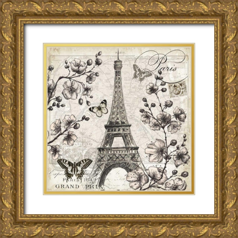 Paris in Bloom I  Gold Ornate Wood Framed Art Print with Double Matting by Tre Sorelle Studios