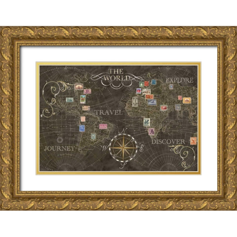 Old World Journey Stamps Black  Gold Ornate Wood Framed Art Print with Double Matting by Coulter, Cynthia