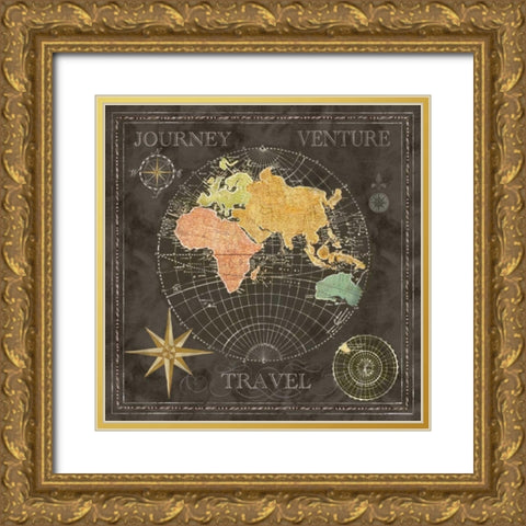 Old World Journey Map Black II  Gold Ornate Wood Framed Art Print with Double Matting by Coulter, Cynthia