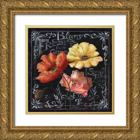 Flowers in Bloom Chalkboard II  Gold Ornate Wood Framed Art Print with Double Matting by Tre Sorelle Studios