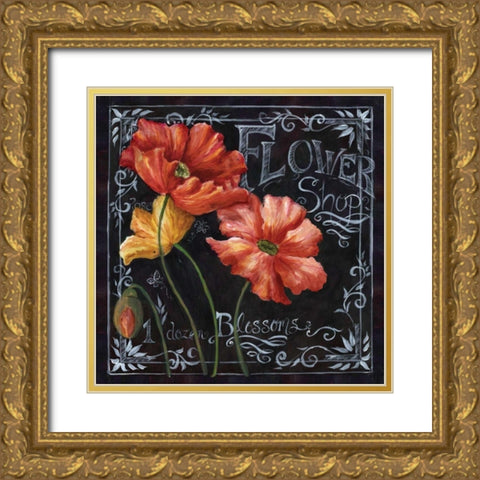 Flowers in Bloom Chalkboard I  Gold Ornate Wood Framed Art Print with Double Matting by Tre Sorelle Studios