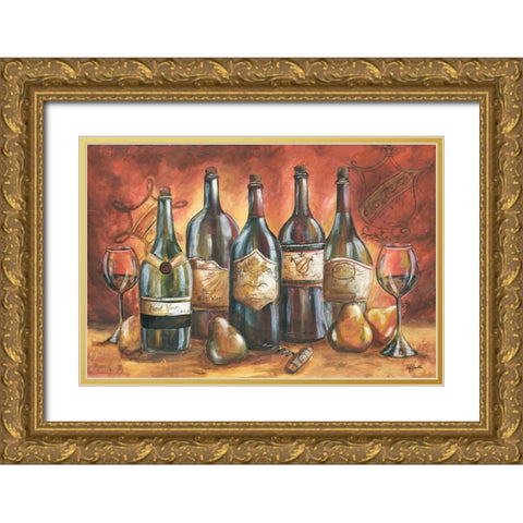 Red and Gold Wine Landscape  Gold Ornate Wood Framed Art Print with Double Matting by Tre Sorelle Studios