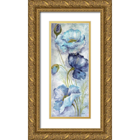 Indigo Poppies II Gold Ornate Wood Framed Art Print with Double Matting by Tre Sorelle Studios