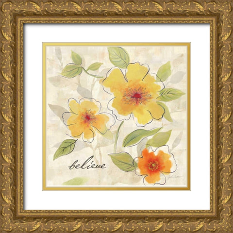 Bright Yellow Garden Trio II Gold Ornate Wood Framed Art Print with Double Matting by Coulter, Cynthia
