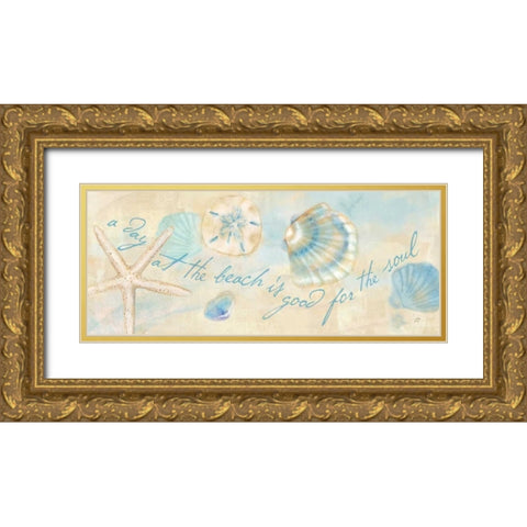 Watercolor Shell Sentiment Panel II Gold Ornate Wood Framed Art Print with Double Matting by Coulter, Cynthia