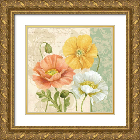 Pastel Poppies Multi II Gold Ornate Wood Framed Art Print with Double Matting by Gladding, Pamela
