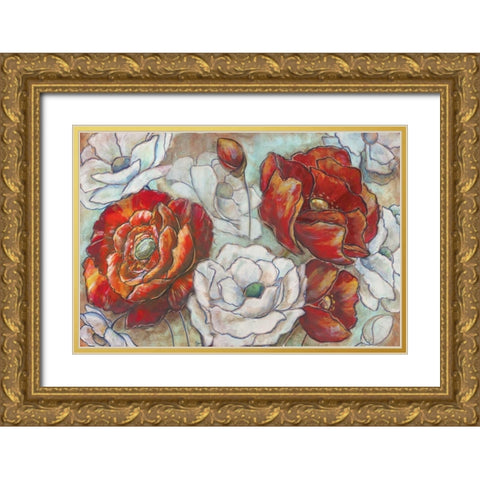 Red and White Poppies Landscape Gold Ornate Wood Framed Art Print with Double Matting by Tre Sorelle Studios