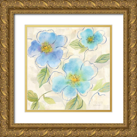 Blue Poppy Garden I Gold Ornate Wood Framed Art Print with Double Matting by Coulter, Cynthia