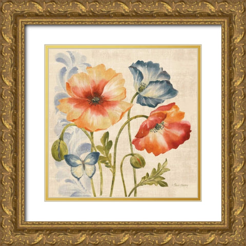 Watercolor Poppies Multi I Gold Ornate Wood Framed Art Print with Double Matting by Gladding, Pamela