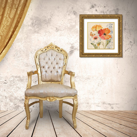 Watercolor Poppies Multi II Gold Ornate Wood Framed Art Print with Double Matting by Gladding, Pamela