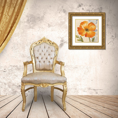Watercolor Poppies III Gold Ornate Wood Framed Art Print with Double Matting by Gladding, Pamela
