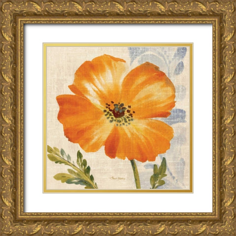 Watercolor Poppies III Gold Ornate Wood Framed Art Print with Double Matting by Gladding, Pamela