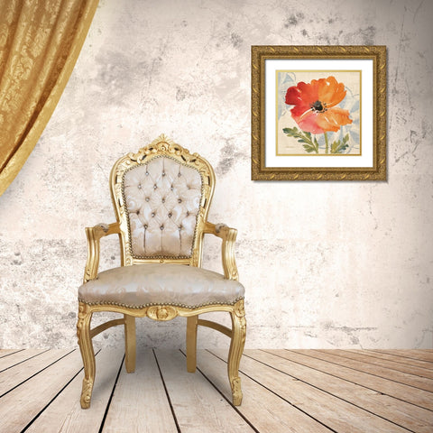 Watercolor Poppies V Gold Ornate Wood Framed Art Print with Double Matting by Gladding, Pamela