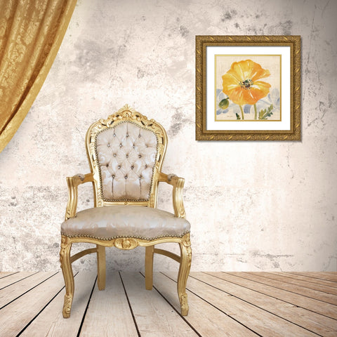 Watercolor Poppies VI Gold Ornate Wood Framed Art Print with Double Matting by Gladding, Pamela