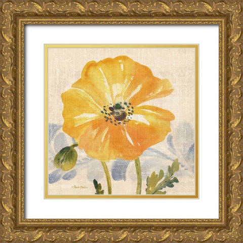Watercolor Poppies VI Gold Ornate Wood Framed Art Print with Double Matting by Gladding, Pamela