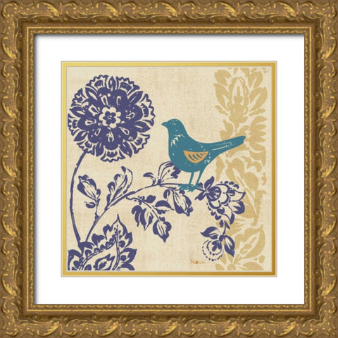 Blue Indigo Bird II Gold Ornate Wood Framed Art Print with Double Matting by Studio Nova