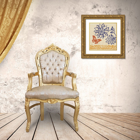 Blue Indigo Butterfly I Gold Ornate Wood Framed Art Print with Double Matting by Studio Nova