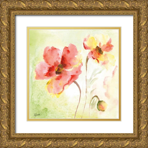 Pale Pink Poppies II Gold Ornate Wood Framed Art Print with Double Matting by Tre Sorelle Studios