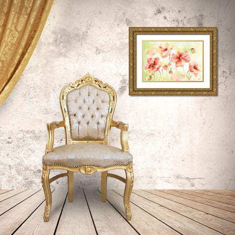 Pale Pink Poppies Landscape Gold Ornate Wood Framed Art Print with Double Matting by Tre Sorelle Studios