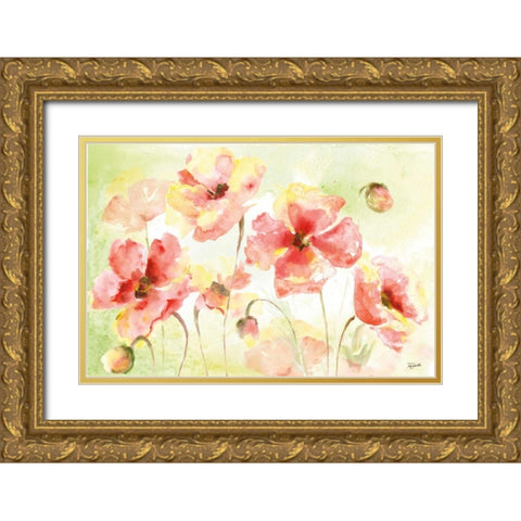 Pale Pink Poppies Landscape Gold Ornate Wood Framed Art Print with Double Matting by Tre Sorelle Studios