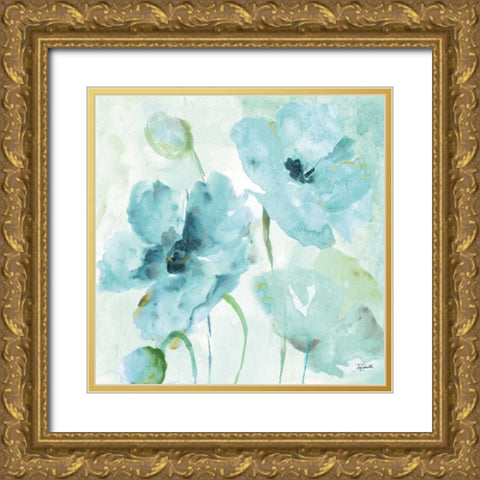 Watercolor Garden Blue II Gold Ornate Wood Framed Art Print with Double Matting by Tre Sorelle Studios