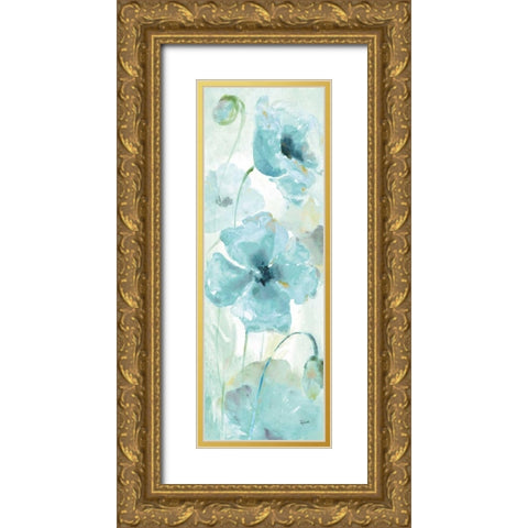 Watercolor Garden Blue Panel I Gold Ornate Wood Framed Art Print with Double Matting by Tre Sorelle Studios