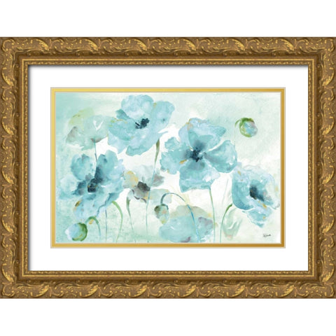 Watercolor Garden Blue Landscape Gold Ornate Wood Framed Art Print with Double Matting by Tre Sorelle Studios