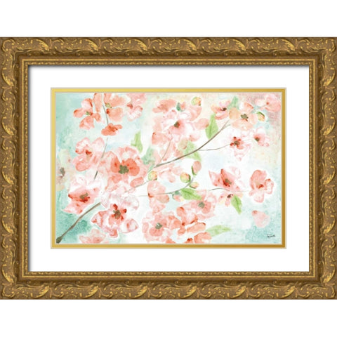 Watercolor Blossoms Landscape Gold Ornate Wood Framed Art Print with Double Matting by Tre Sorelle Studios