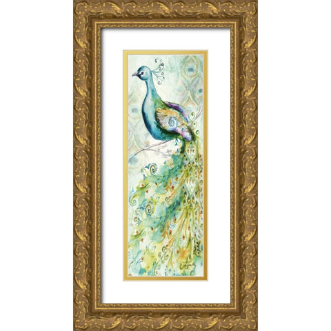 Bohemian Peacocks Panel II Gold Ornate Wood Framed Art Print with Double Matting by Tre Sorelle Studios