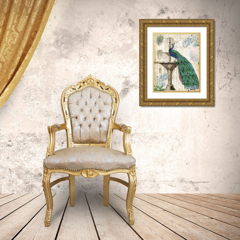 Vintage Peacocks II Gold Ornate Wood Framed Art Print with Double Matting by Tre Sorelle Studios